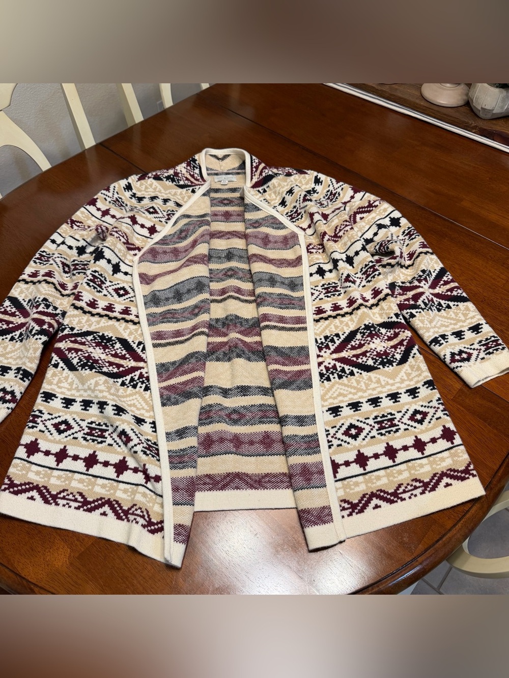 Lucky Brand Aztec Cardigan Sweater Women’s M Open Front Southwestern Boho Knit